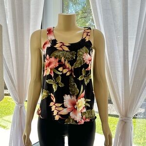 Sunny Island Hawaii Top Womens Pullover Sleeveless Floral Black Green Size M Med